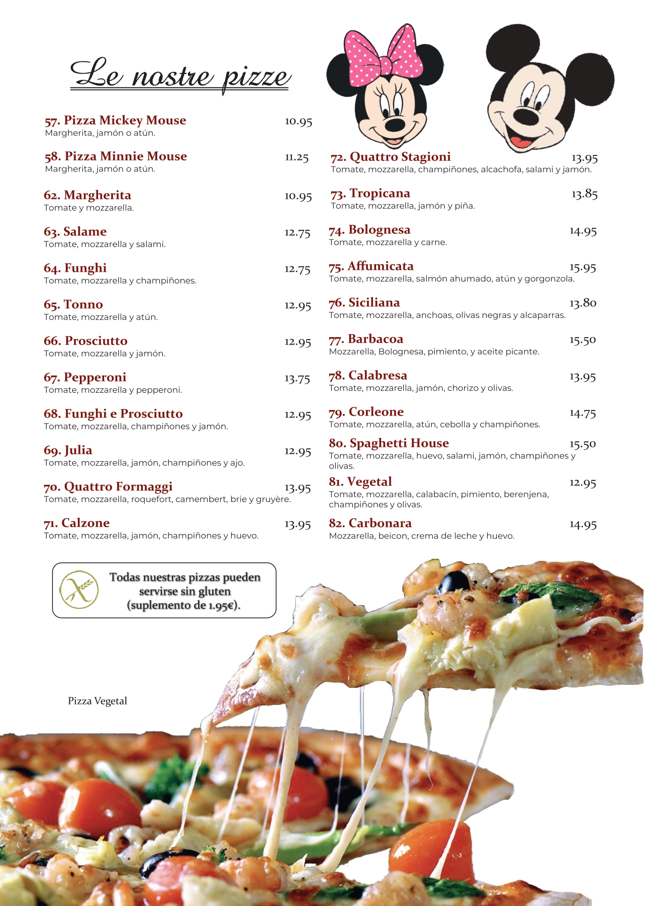 Nuestras pizzas carta de pizza restaurante Spaghettihouse Salou