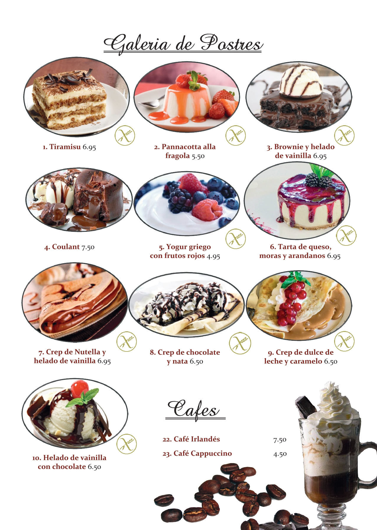 Nuestros postres carta de postres restaurante Spaghettihouse Salou