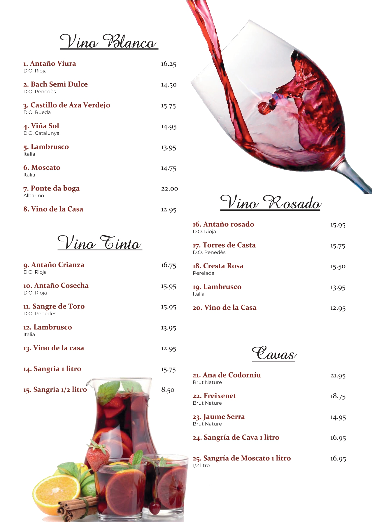 Nuestros Vinos - bodega -  carta de vinos restaurante Spaghettihouse Salou
